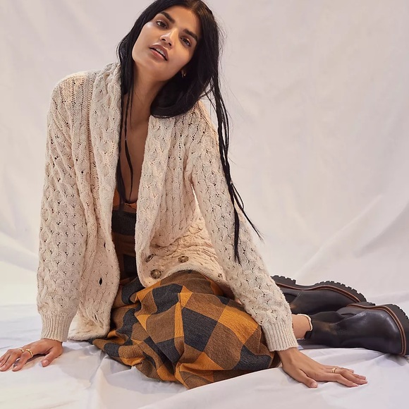 NEW Anthropologie Textured Longline Cardigan Sweater Ivory Z353-1